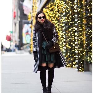 J. Crew Green, Black and White Checkered Coat